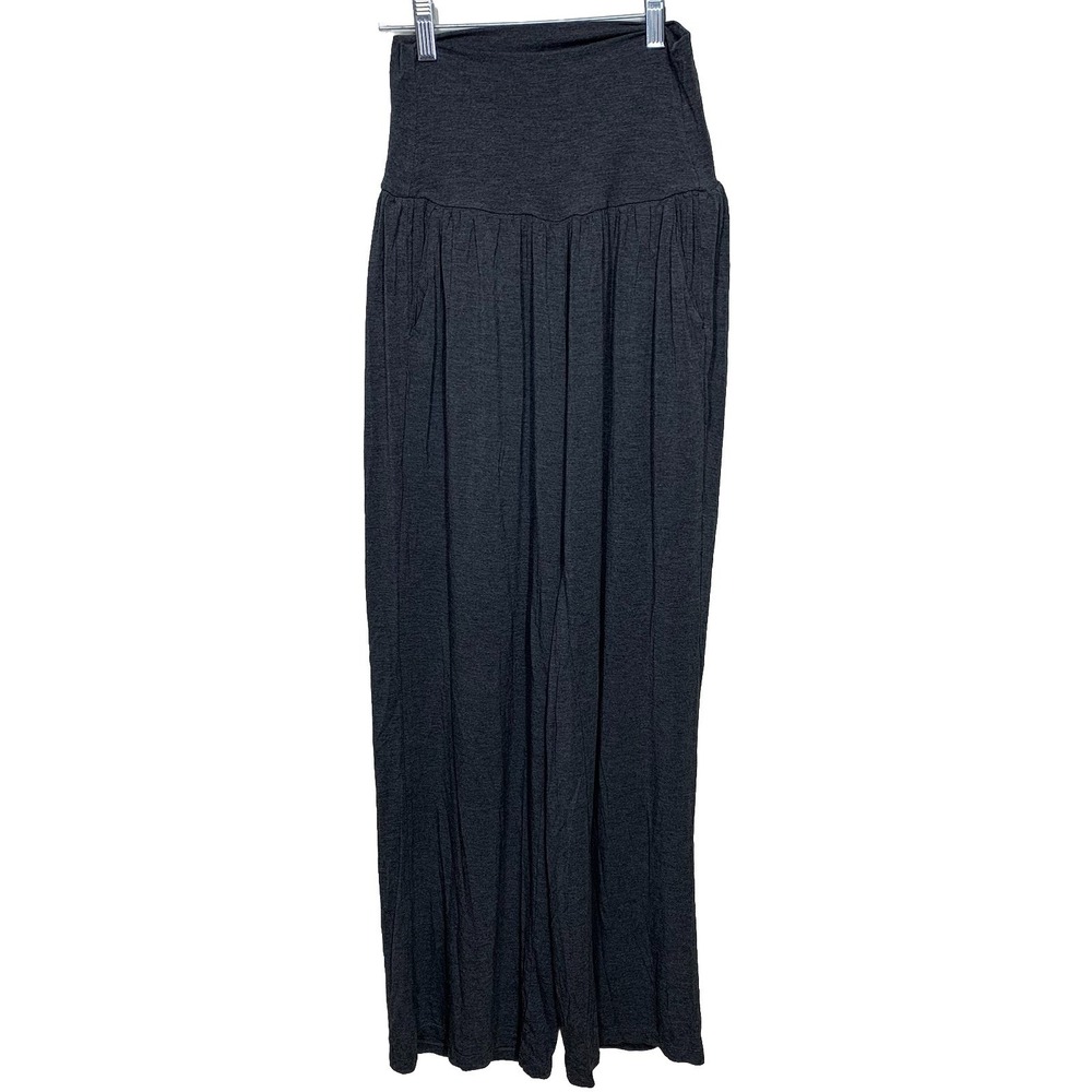 Ododos Wide Leg Pants Womens Small Gray High Waist Smocked Rayon Stretch Pockets